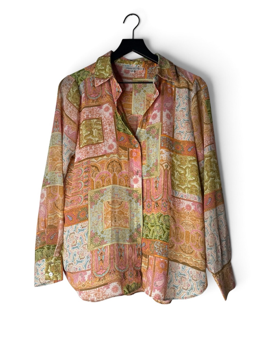 Rose & Olive Paisley Patchwork Blouse in Pink, Green & Orange